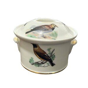 Louis Lourioux Le Faune French Porcelain Casserole Dish 1 Qt. Bird Gold Trim 5"